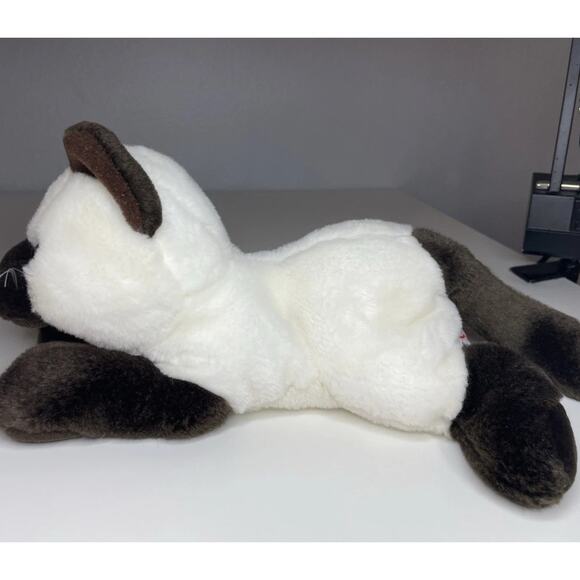 Vintage Aurora Siamese Cat Plush 12” Brown White Stuffed Animal Laying Realistic - Picture 3 of 12